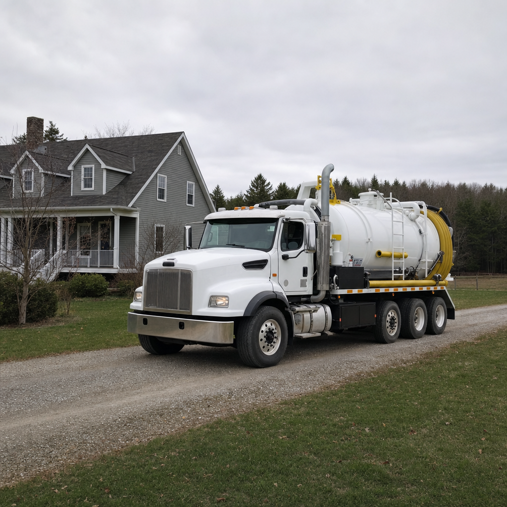 Septic vacuum truck arriving at a Compton home for same-day emergency service